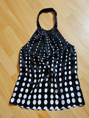 The Limited Black and White Polka Dot Halter Tank